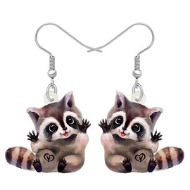 RAIDIN Acrylic Cute North American Raccoon Dangle Earrings for Women Girls Kids Cartoon Animal Jewellery for Raccoon Lovers Charms, Acrylic, No Gemstone