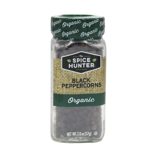 The Spice Hunter Peppercorns, Black, Whole, Organic, 2-Ounce Jar
