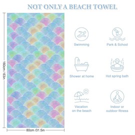 GANMP Blue Fish Scales Beach Towel for Girls 60"x30"- Microfiber Suede Beach Towel - Quick Dry Sand Free Lightweight Kids Towels - Perfect for Beach Pool Swim Bath Travel Picnic Camping