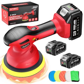 Avhrit 6 Inch Cordless Car Buffer Polisher: 2x4000mAh Batteries Car Buffer, Car Waxer Kit with 8 mm Orbit Block & 6 Speed Control (2500-6000 RPM) - for Car/Boat Detailing, Scratch Removal and Waxing