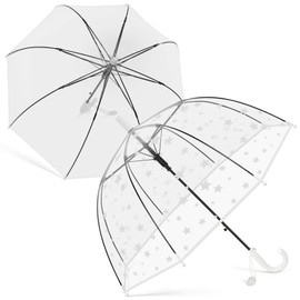 Fabbay 2 Pcs Kids Clear Bubble Umbrella Unicorn with Easy Grip Curved Handle Transparent Bubble Umbrella for Toddler Girls(Star)