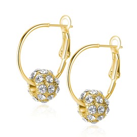 ONLYJUMP Lymphatic Drainage Earrings for Women Lymphatic Drainage Hoop Earrings Crystal Ball Hoop Earrings Irregular Rhinestone Cubic Round Ball Dangle Earrings (Gold Ball)