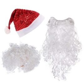 Adult Santa Beard Wig Hat Set Realistic Santa Father Christmas Beard Wig Hat 3 in 1 White Santa Claus Accessories Christmas Fancy Dress Up Costume for Women Men