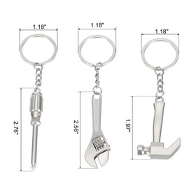 PATIKIL Mini Hand Tools Keychain, 3 Pack Metal Hardware Wrench Tool Keyring DIY Creative Tool Spanner Pendant for Screwdriver Hammer Claw Keychain, Silver