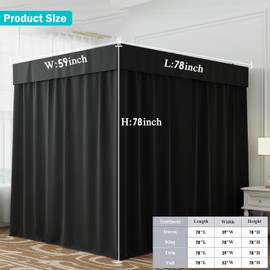 NKM Queen Size Black Canopy Bed Curtains,Completely Opaque Blackout Curtains Suitable for Canopy Bed Frames,Adults & Girls Room Decoration