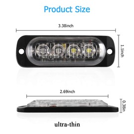 Yifengshun 4PC 4LED Ultra Slim Emergency Synced Hazard Light Bar, Red/White Caution Strobe Beacon for 12/24V Car/Vehicle/Truck