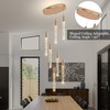 Phoonyii 7-Lights High Ceiling Crystal Chandelier, Modern LED Raindrop Pendant