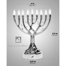 LED Electric Hanukkah Menorah - LED Tree of Life Chanukah Menorah Electric - Battery or USB Powered - USB Cord Included - Silver