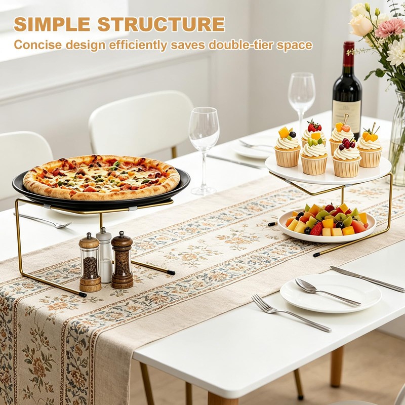 Pizza Stand, 2 Tier Pizza Rack for Party, Brass Metal