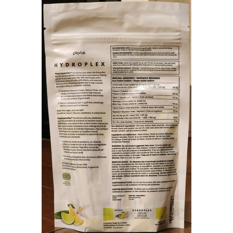 Plexus Hydroplex Electrolyte Drink Mix Lemon Lime New 20 Single