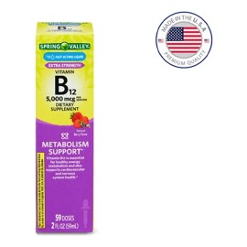 Vitamina B12 5000 mcg Líquido Spring Valley Fast Acting Liquid de acción rápida Botella de 59ml sabor Frutos Rojos Contribuye En La Formación Y Funcionamiento Del Ácido Desoxirribonucleico