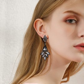 EVER FAITH Crystal Earrings Crystal Flowers Leaf Cluster Earrings for Women Clear Silver Tone, Crystal, No information