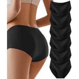 AIVEITE Womens Underwear Full Coverage No Show High Waisted Seamless Ladies Panties 6 Pack (US, Alpha, Medium, Regular, Regular, B-6 Pack Black)