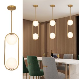 SeeU Modern Pendant Lighting Mid Century Globe Pendant Light Fixture Gold Pendant Chandelier Hanging Lighting Fixture with White Globe Glass Lampshade for Kitchen Island Dining Room Bedroom