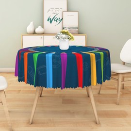 DORCEV Back to School Round Tablecloth Colorful Pencils Blackboard Circular Table Cloth Table Cover for Kindergarten Dining Table First Day of School Welcome Party Science Class Events Decor,24 Inch