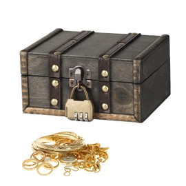 QUIIEOSKIA Vintage Wooden Treasure Chest with Combination Lock, Vintage Wooden Chest with Lock, Treasure Chest Wooden Storage Treasure Chest with Lock for Storage Decoration Gifts, 15 x 12 x 7.5 cm