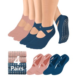 Pilates Grip Socks for Women Men Girls Non Slip Skid Yoga Black Cute Socks Pure Barre Socks with Grips and Straps Anti Slip Grippy Ideal for Ballet Dance Barefoot Workout Home Hospital Gripper Socks