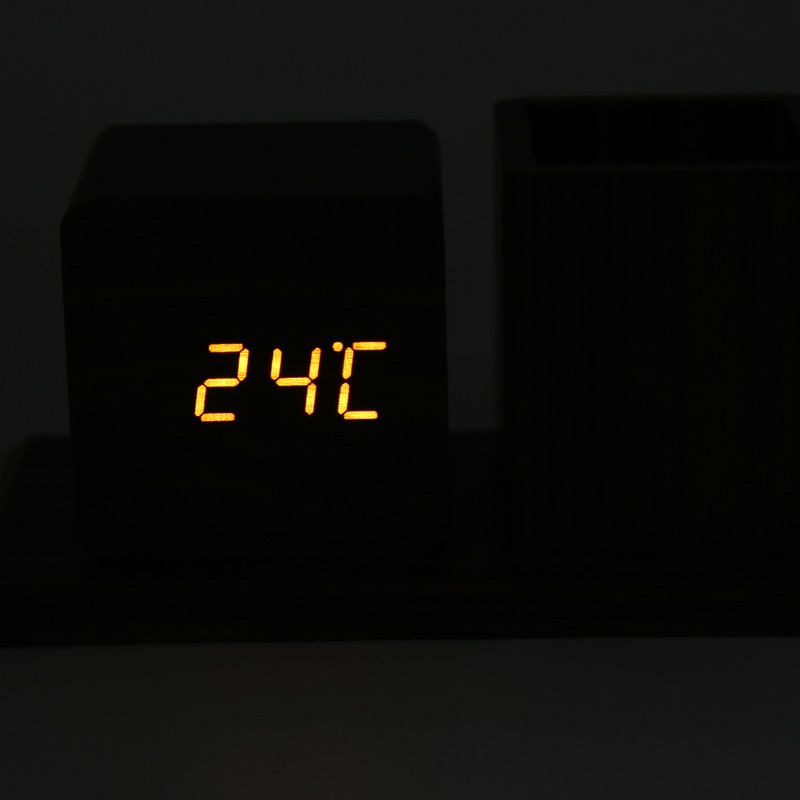 Pen Holder Clock Temperature Calendar Display 3 Level Brightness Adjustment