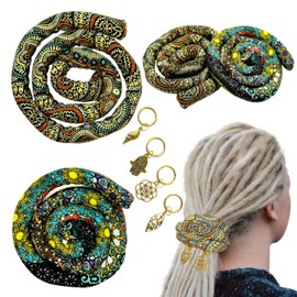 2 pcs Handmade Spiral Lock Hair Tie Bendable Loc Tie Dreadlock Accessory Hair Bands Embedded Ponytail Holders Dreadlock Hair Tie Spiral for Women and Men Thick Curly Hair (Earth & Mix Pattern)