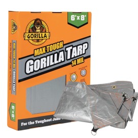 Gorilla 97050E Max Tough Tarp 6' x 8' - Heavy-Duty 14 MIL & 16X16 Weave - UV Treated, Reinforced Hems, Brass Grommets, Durable and Weather-Resistant, D-Ring Corners - 97050