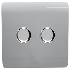 Trendi Artistic Modern Glossy Tactile 2 Gang 2 Way 120w LED Dimmer Switch Silver