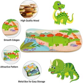 Dinosaur Puzzles for 3 4 5 6 Year Olds, 5-in-1 Dinosaur Jigsaw Puzzles with Iron Box for Storage, Dinosaur Toys Gifts for Boys, Girls, Kids and Children (Dinosaur Puzzles)