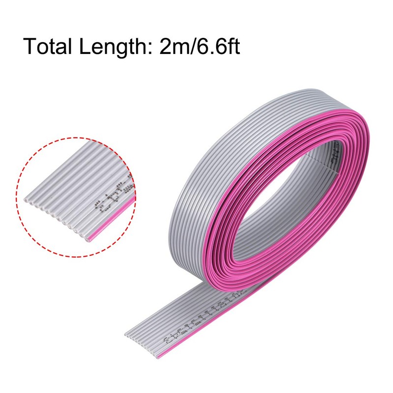 2m/6.6ft Length 1.27mm Grid 8 Pin IDC Ribbon Cable Grey