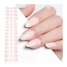 Gelike ec Soft Gel Press On Nails: Short Almond X-French Nails Tips, Short Full Cover Nails for Sticking on for Salon Quality, Comfortable to Wear, 160 Pieces, 12 Sizes (French with Design)-0016