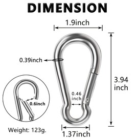 Heavy Duty Carabiner Clip, Lsqurel 4inch 304 Stainless Steel Snap Hooks 5pcs Large Carbineers for Hammock, Swing, Gym, etc Capacity 880 lb
