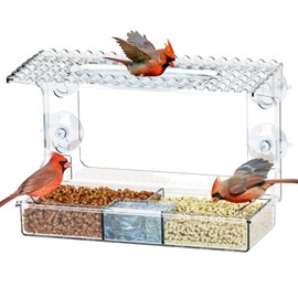 Window Bird Feeder, 2-in-1 Bird House Window Pane, Bird Feeder with Suction Cups, Transparent Feeding House for Birds, Weatherproof Feeding Station for Wild Birds, Garden and Balcony