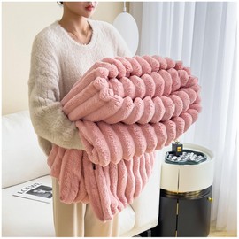 NUODWELL Soft Fluffy Throw Blanket, Super Cozy and Warm Fleece Blanket Rabbit Plush Double Thickness Blanket for Bed Sofa Couch Chair (Pink, 150x200cm)