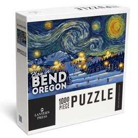 Lantern Press 1000 Piece Jigsaw Puzzle, Bend, Oregon, Ski Resort with Mountain, Starry Night