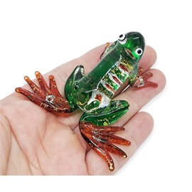 ChangThai Design Tiny 2¾" Wide Glittering Green Brown Frog Figurine - Miniature Hand Blown Glass Colorful Poison Dart Arrow Frogs Amphibian Tropical Animals Crystal Decorative Collectible Décor Gifts