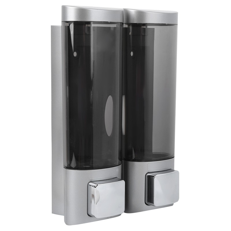 200MLx2 Silver DoubleHead Soap Dispenser WallMounted Manual Shampoo Dispensers