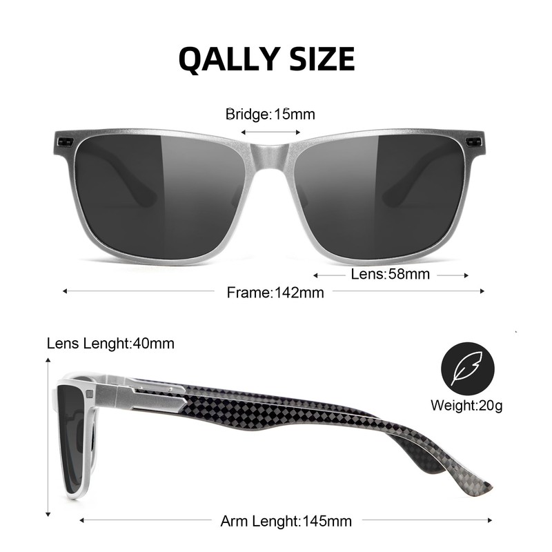 QALLY Carbon Fiber Polarized Sunglasses for Men Trendy Driving Sunglasses