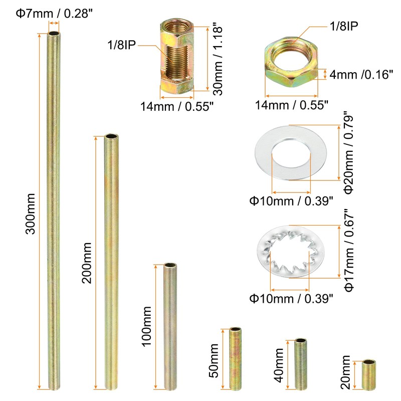PATIKIL 1/8IP Thread 6 Size Lamp Pipe Kit with Lock