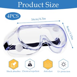 ZSRVAJ 4 Pcs Safety Goggles, Protective Goggles, Anti Fog Goggles Safety Glasses, Chemical Splash Resistant Clear Protective Glasses for Home Construction Laboratory Chemicals