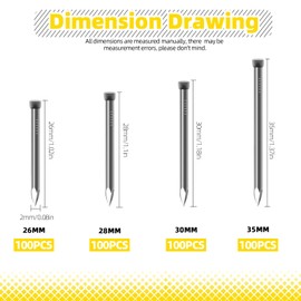 Mardatt 400Pcs 26mm 28mm 30mm 35mm Finishing Nails, Hand-Drive Hardware Carbon Steel Nail Kit Small Wall Nails for Hanging Picture Hardware Assorted Galvanized