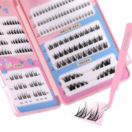 VEECCI False Eyelash Kit - Natural Soft Individual Eyelashes with Lash Tweezer-174Pcs 10-13mm Mixed Lash Clusters DIY Lash Extension Eyelashes Books kit, Multi-Style Delicately Packed