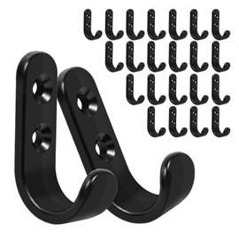 Homanu 24PCS Coat Hooks Wall Mounted, Metal Single Prong Wall Hooks with 48 Screws, No Rust Black Wall Hooks for Hanging Towel, Coat, Scarf, Bag, Hat, Cup, Key | Homanu