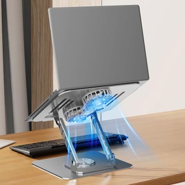 realexist Adjustable Computer Stand，Laptop Stand with 360 Rotating Base, Ergonomic Laptop Riser Mount for Desk Foldable Protable Computer Desk Fits with MacBook Pro Air (10-16") - Sliver