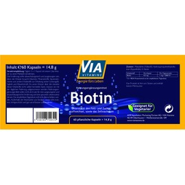Biotin 500 mcg, for skin and hair, high dose, without additives, made in Germany, 60 vegan capsules