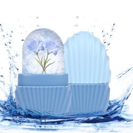 Ice Cube Roller for Face,Eyes and Neck,Reusable Silicone Ice Mold Mermaid Shell Shape for Shrink Pores Anti Wrinkle and Skin Beauty Care,Reduce Migraine Pain,Gua Sha Face Massage Tools (Blue)