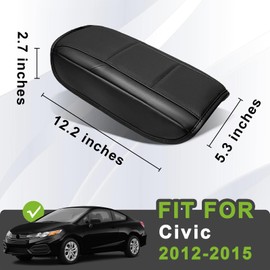 Muslogy Center Console Armrest Cover Compatible with Honda 2012-2015 Civic Accessories Comfort Armrest Pad Arm Rest Cushion Vegan Leather Protector Black Regular Thick