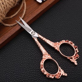 YOUGUOM Embroidery Scissors Sewing Scissor Sharp Craft Shears for Cross Stitch, Needlework, Threading Cutting Handcraft DIY Tool - 4.5in Rose Gold Vintage European Style