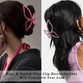 AHONEY Hair Clip, 4Pcs Butterfly Claw Clips, Non Slip Cute Hair Clips for Women Girls, Matte Hair Claws, Hair Accessories (Pink, 4.3")