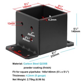 eoere 2 PCS 6x6 Post Base, Heavy Duty Steel Fence Post Base, Anchor Deck Supports Porch Railing Holders, Inner Size 5-1/2" for 6x6 Nominal Lumber, Thickness 5/32"(8 Gauge)