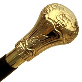 Riyex Vintage Brass Knob Handle Walking Cane Replica of Bat Masterson Knob Cane Handmade Vintage Wooden Walking Stick, Perfect for Men & Women - Gold Finish