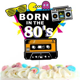 80's Cake Topper - born in the 80s Themed Party Happy Birthday Cake Decor 1980's Themed party supplies