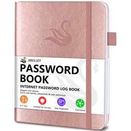 Elegant Password Book with Alphabetical Tabs - Hardcover Password Book for Internet Website Address Login - 7" x 10" Password Keeper and Organizer w/Notes Section & Back Pocket (Rose Gold)